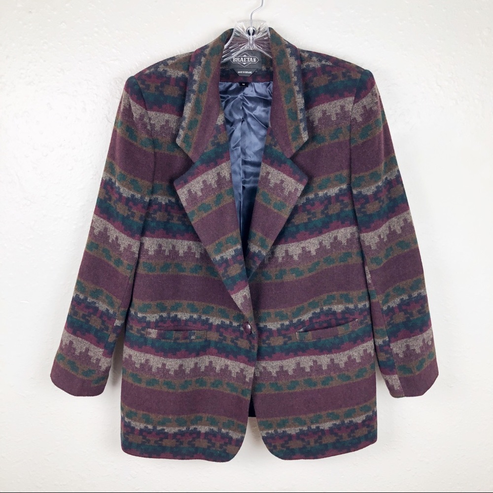 VINTAGE‎ Braetan Italian Wool Blend Aztec Coat M